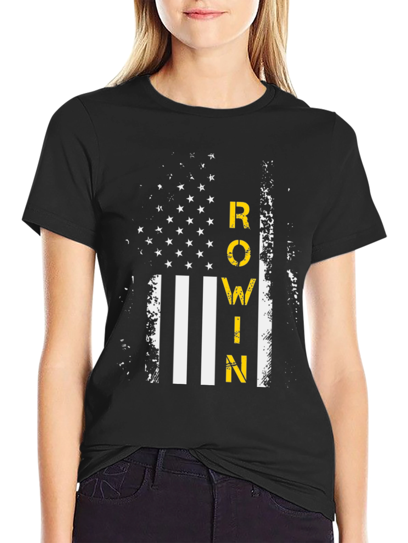 Rowin American Flag Graphic T-Shirt - Black