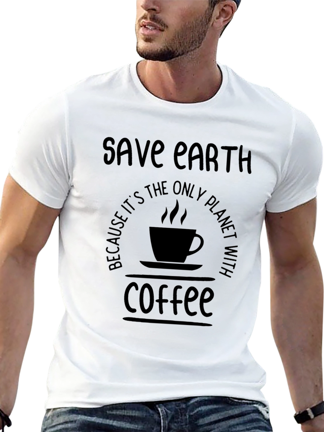 Save Earth Coffee T-Shirt - Planet with Coffee