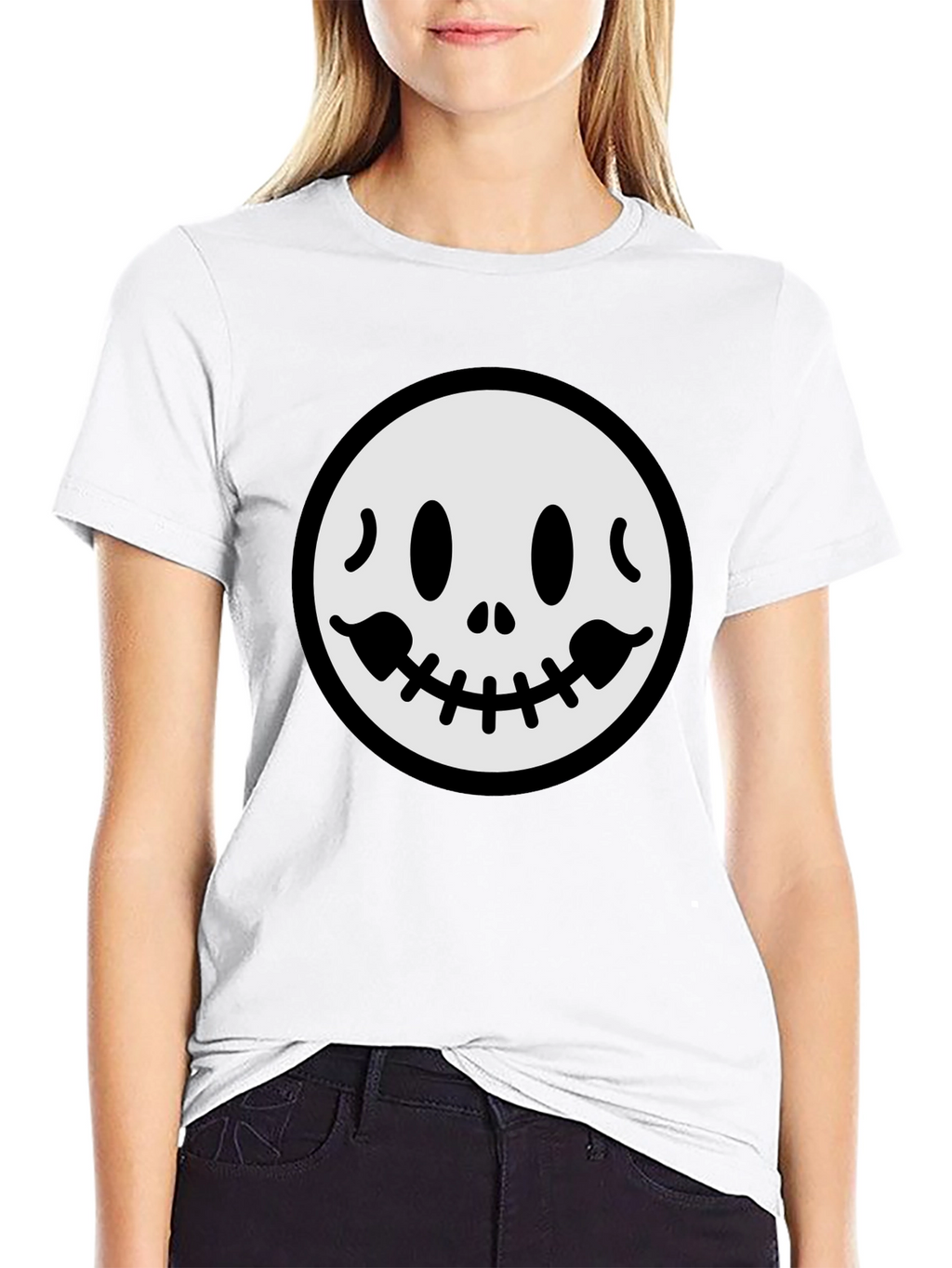 Spooky Smile Graphic Tee - Black Cotton T-Shirt