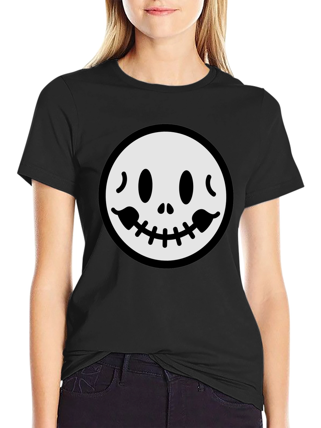 Spooky Smile Graphic Tee - Black Cotton T-Shirt