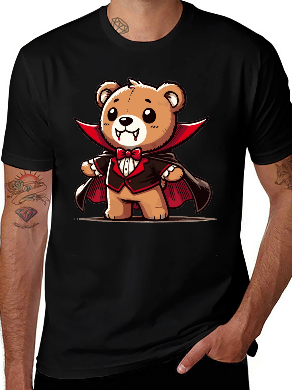 Vampire Teddy Bear Graphic T-Shirt - Spooky Cute Tee