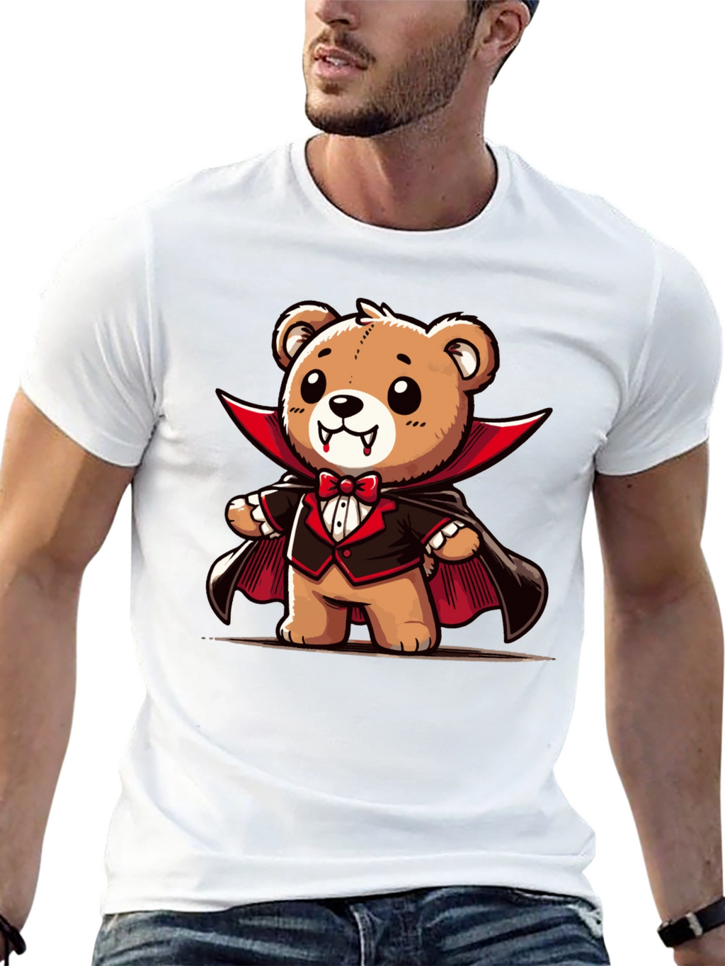 Vampire Teddy Bear Graphic T-Shirt - Spooky Cute Tee
