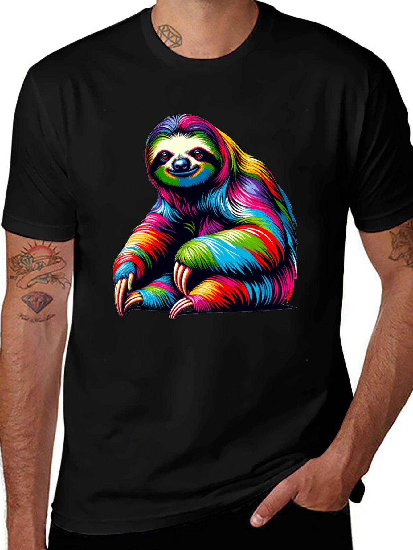 Colorful Sloth Graphic Tee - Relaxed Fit