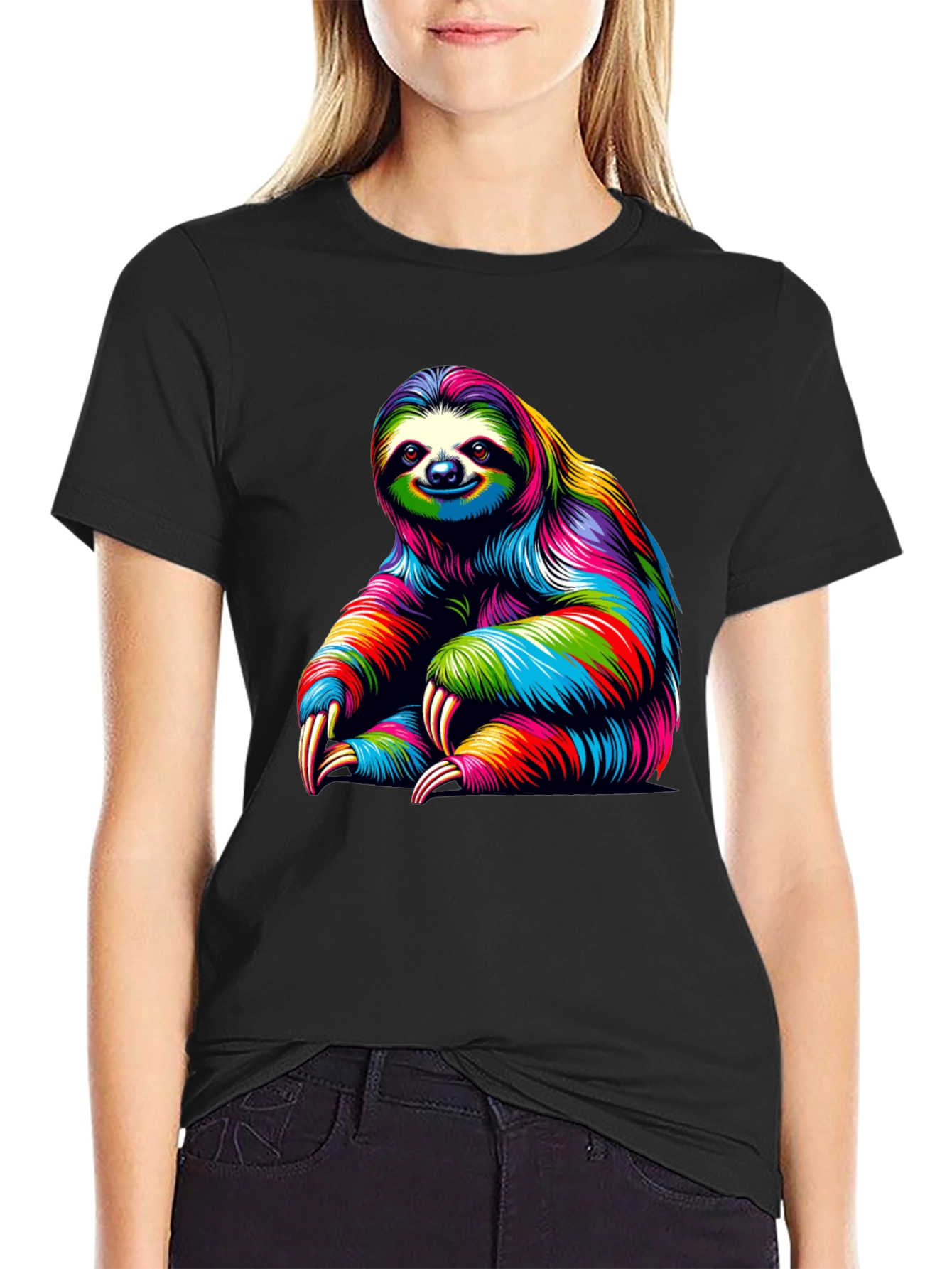 Colorful Sloth Graphic Tee - Relaxed Fit