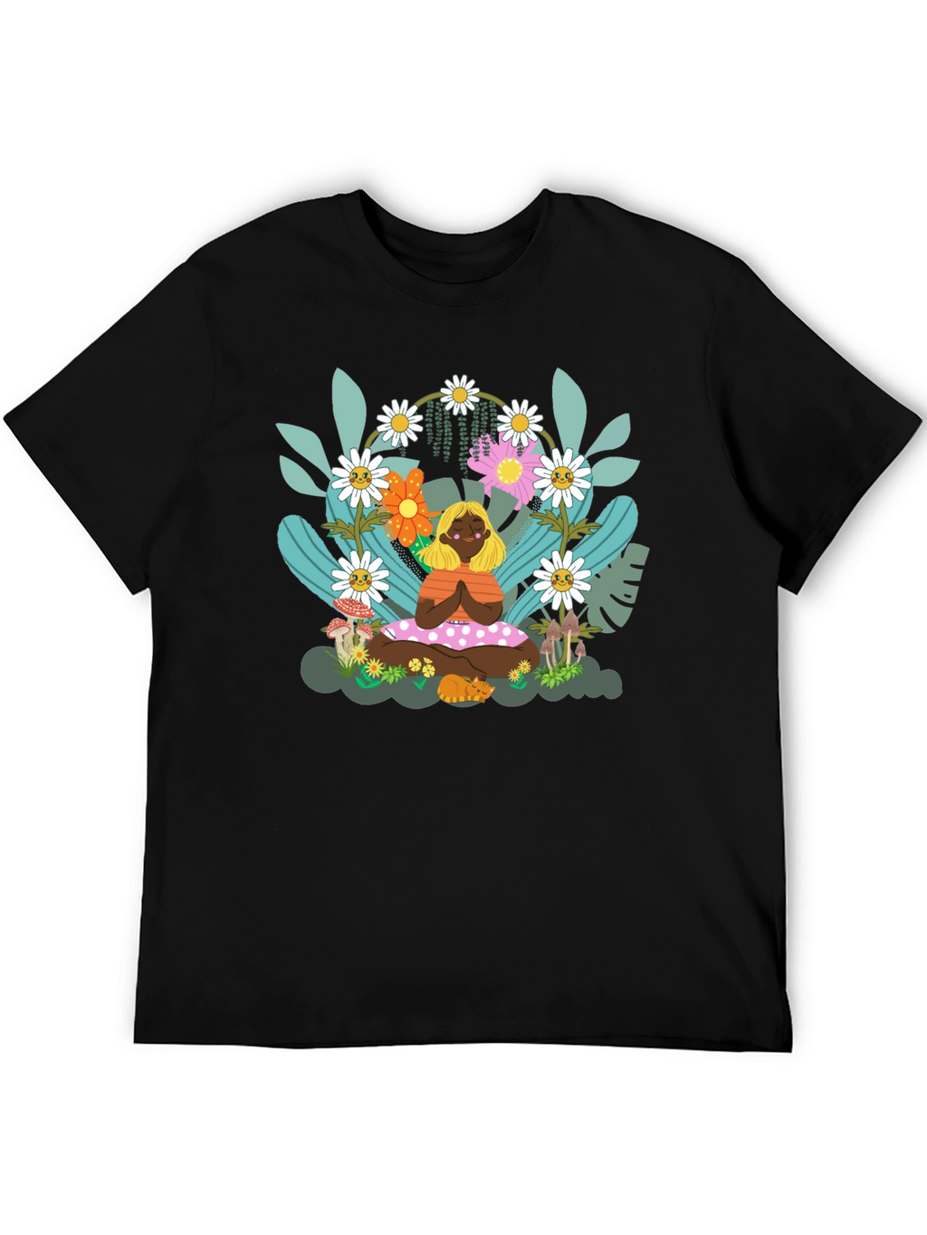 Yoga Girl in Floral Garden T-Shirt