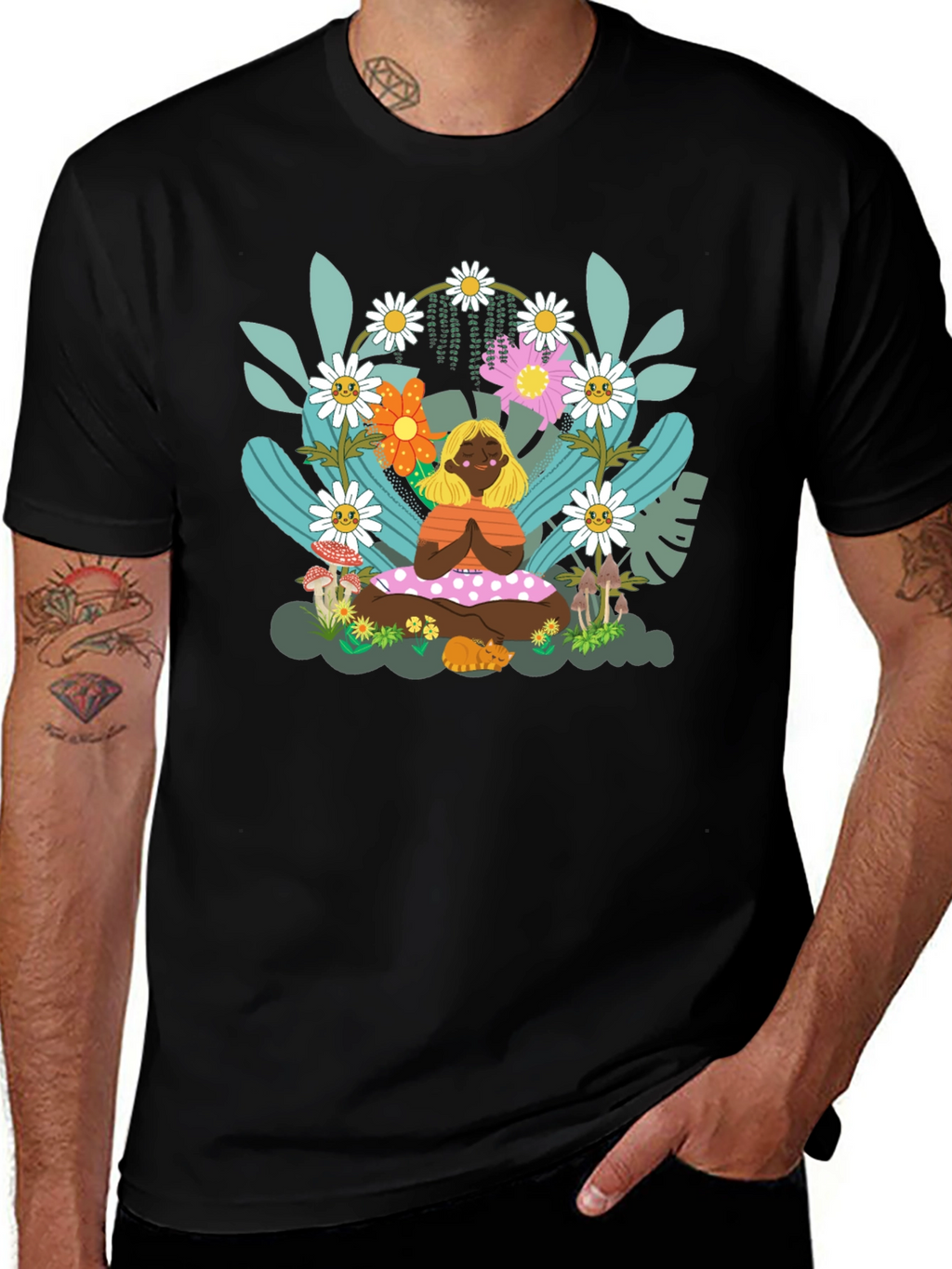 Yoga Girl in Floral Garden T-Shirt