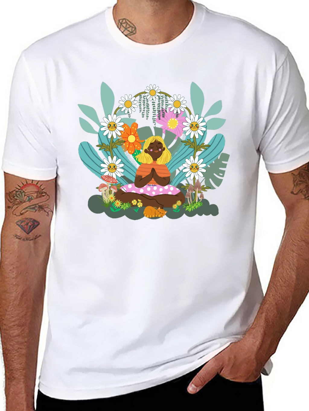 Yoga Girl in Floral Garden T-Shirt