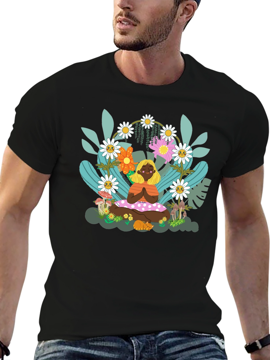 Yoga Girl in Floral Garden T-Shirt