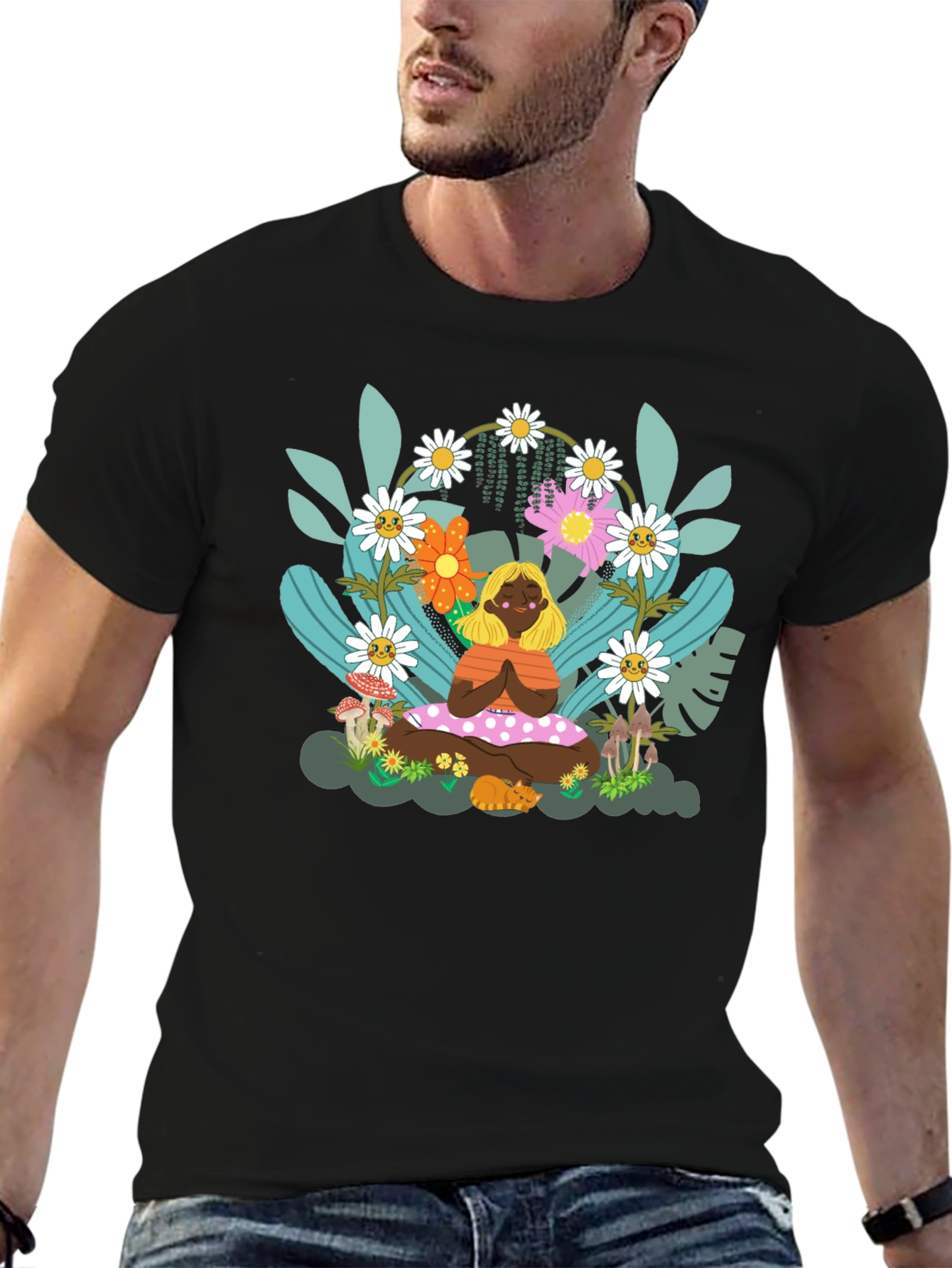 Yoga Girl in Floral Garden T-Shirt