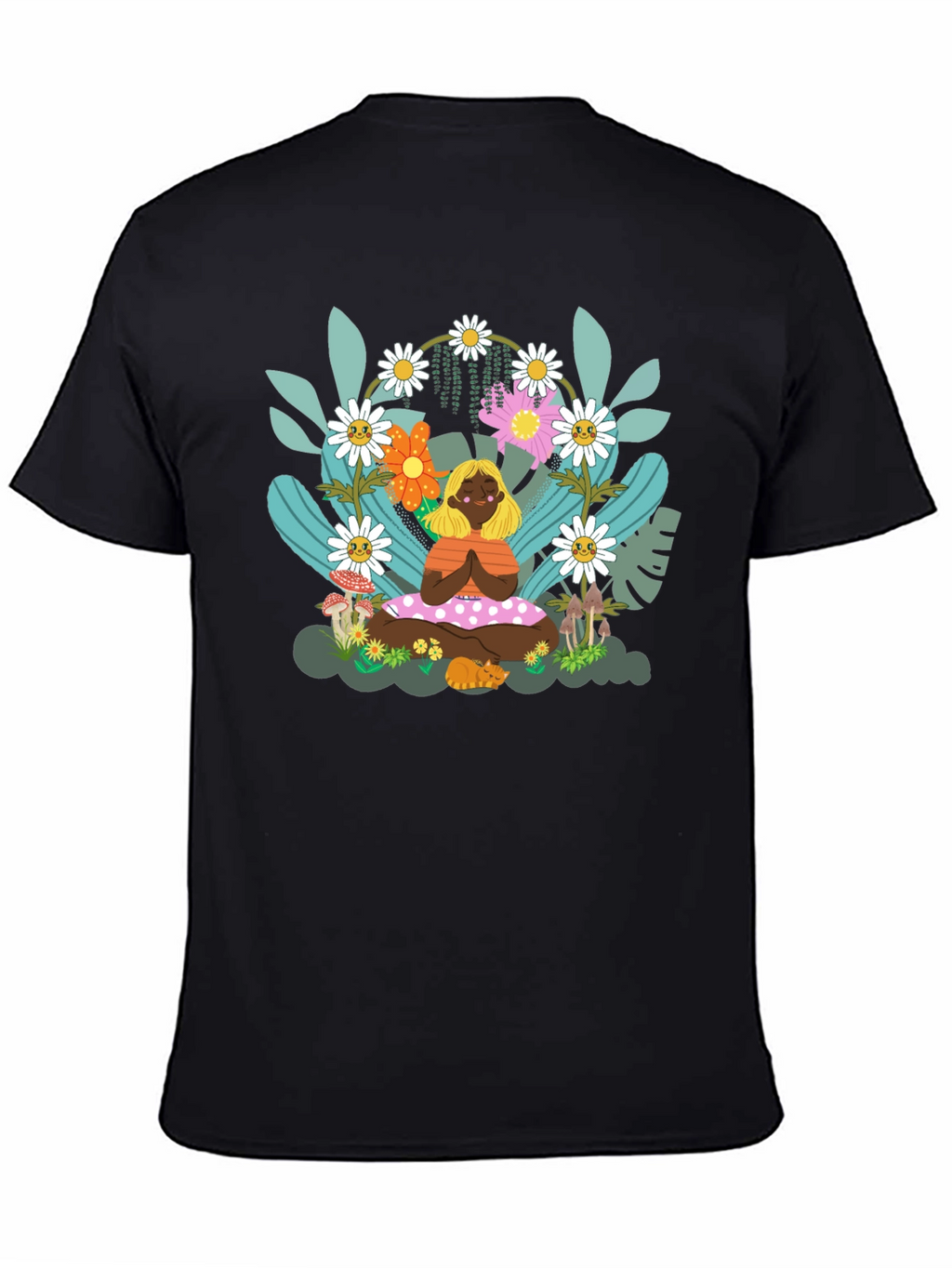 Yoga Girl in Floral Garden T-Shirt