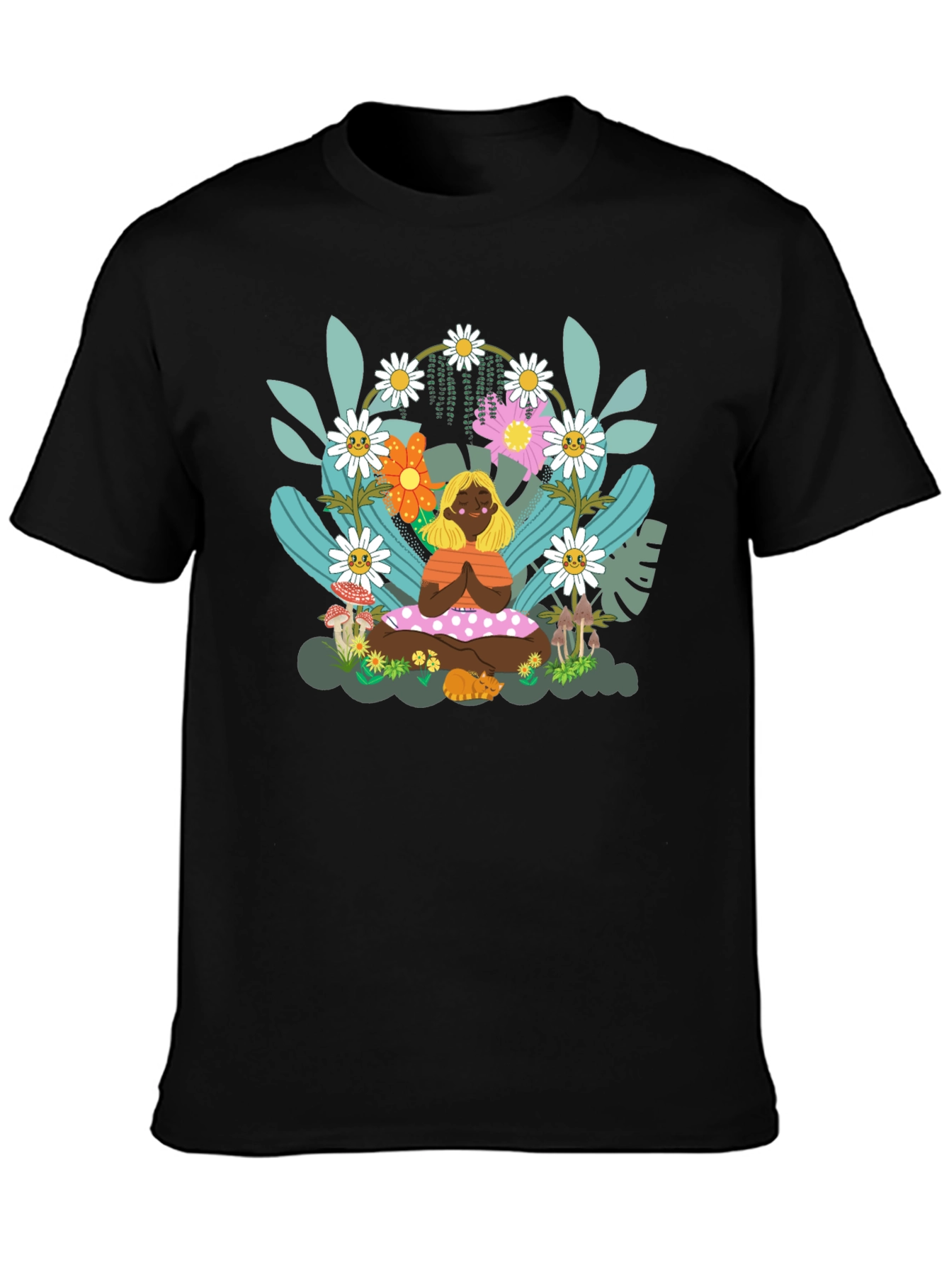 Yoga Girl in Floral Garden T-Shirt