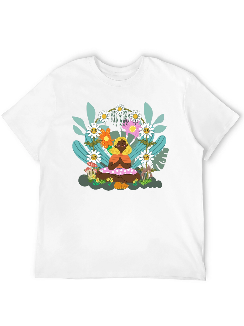 Yoga Girl in Floral Garden T-Shirt