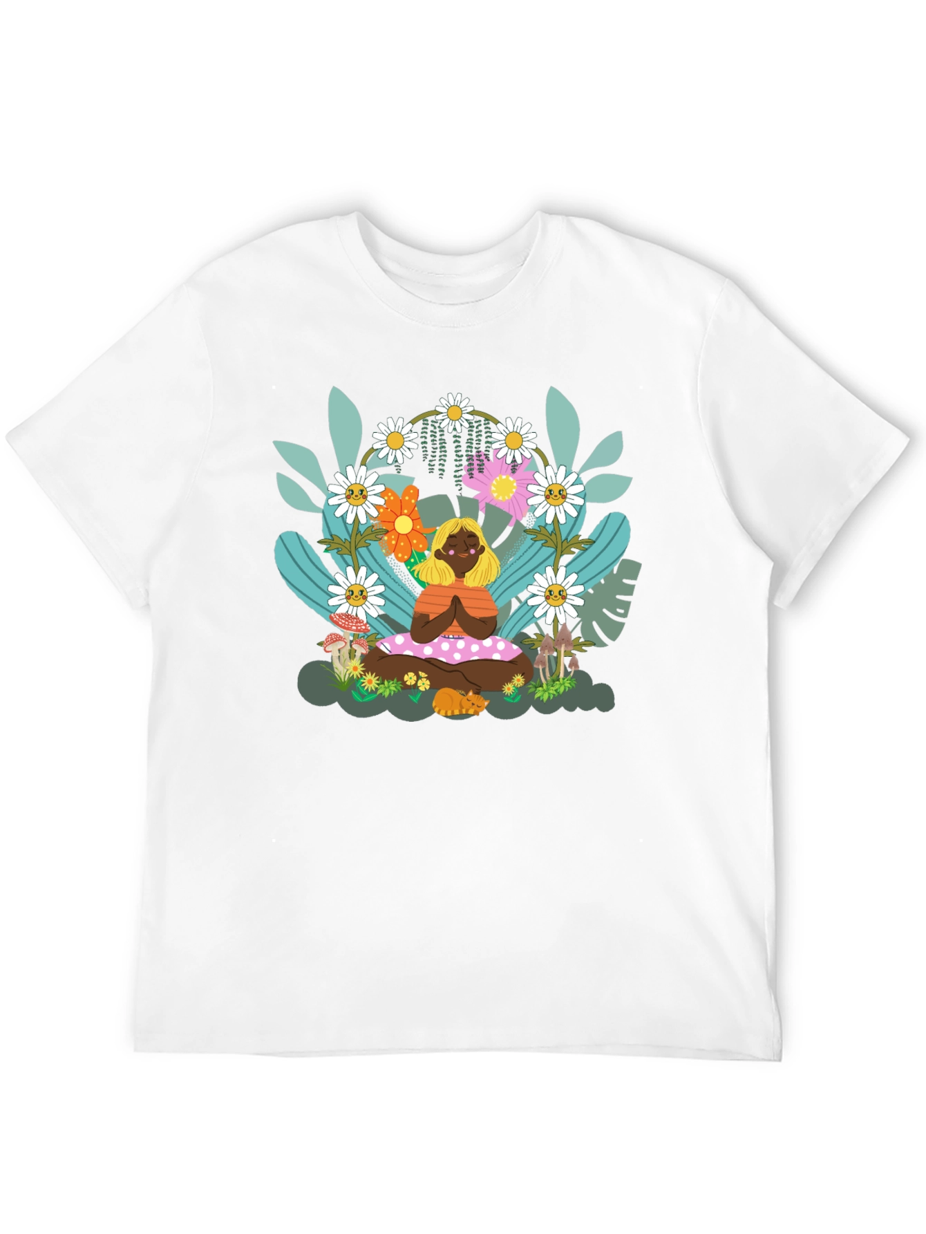 Yoga Girl in Floral Garden T-Shirt