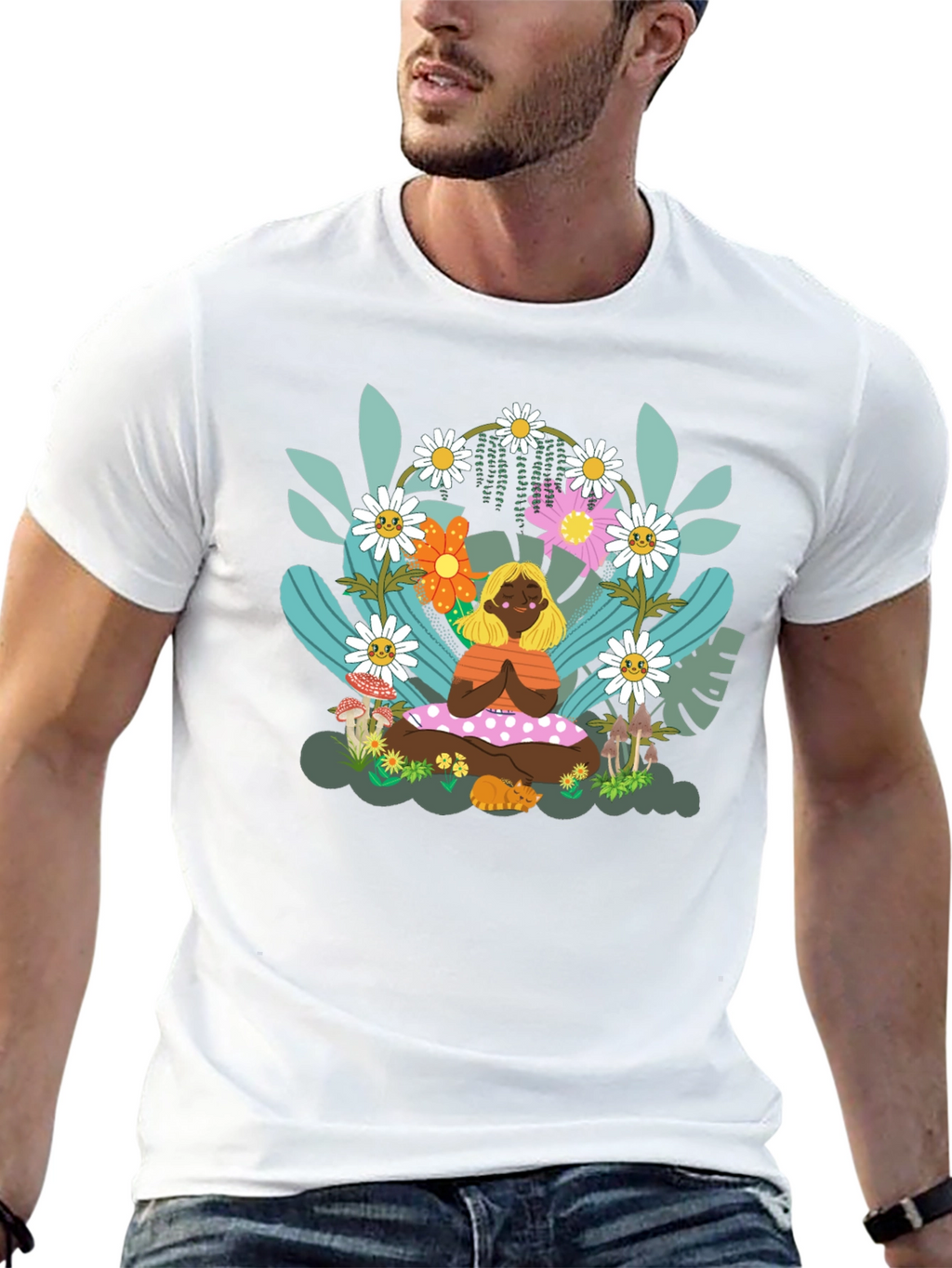 Yoga Girl in Floral Garden T-Shirt