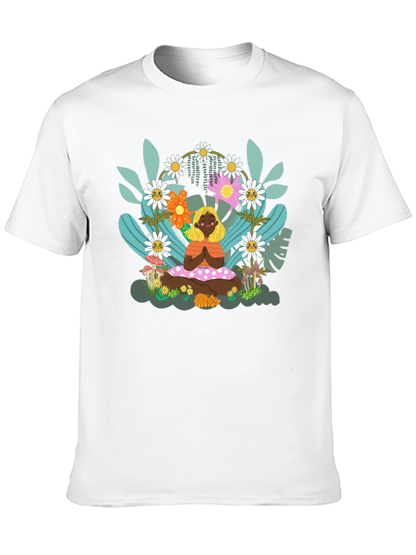 Yoga Girl in Floral Garden T-Shirt