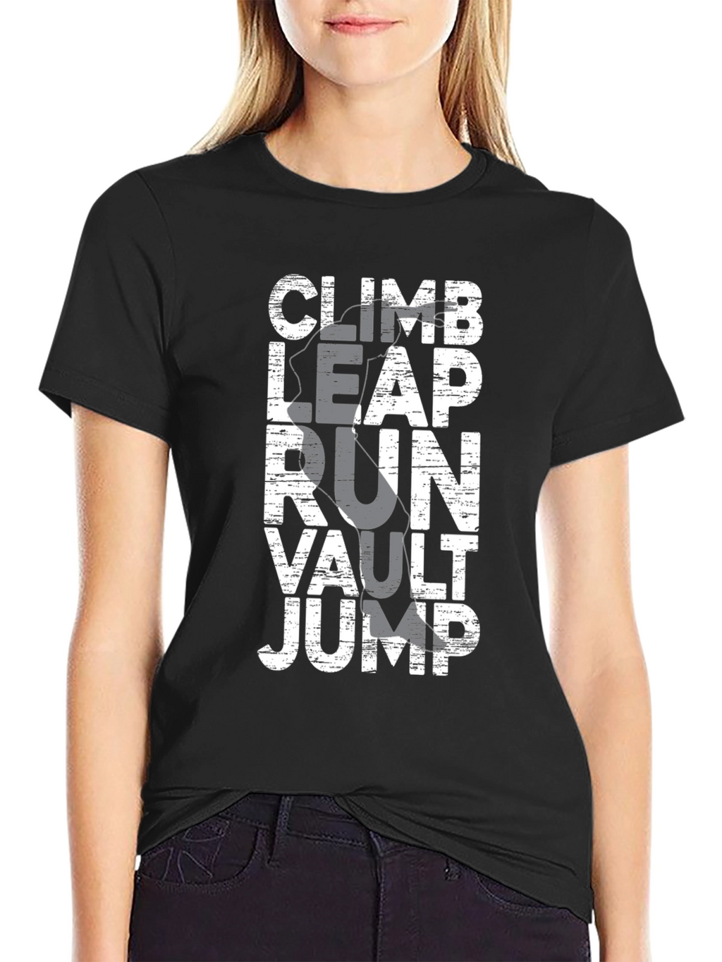 Climb Leap Run Vault Jump Black Graphic Tee