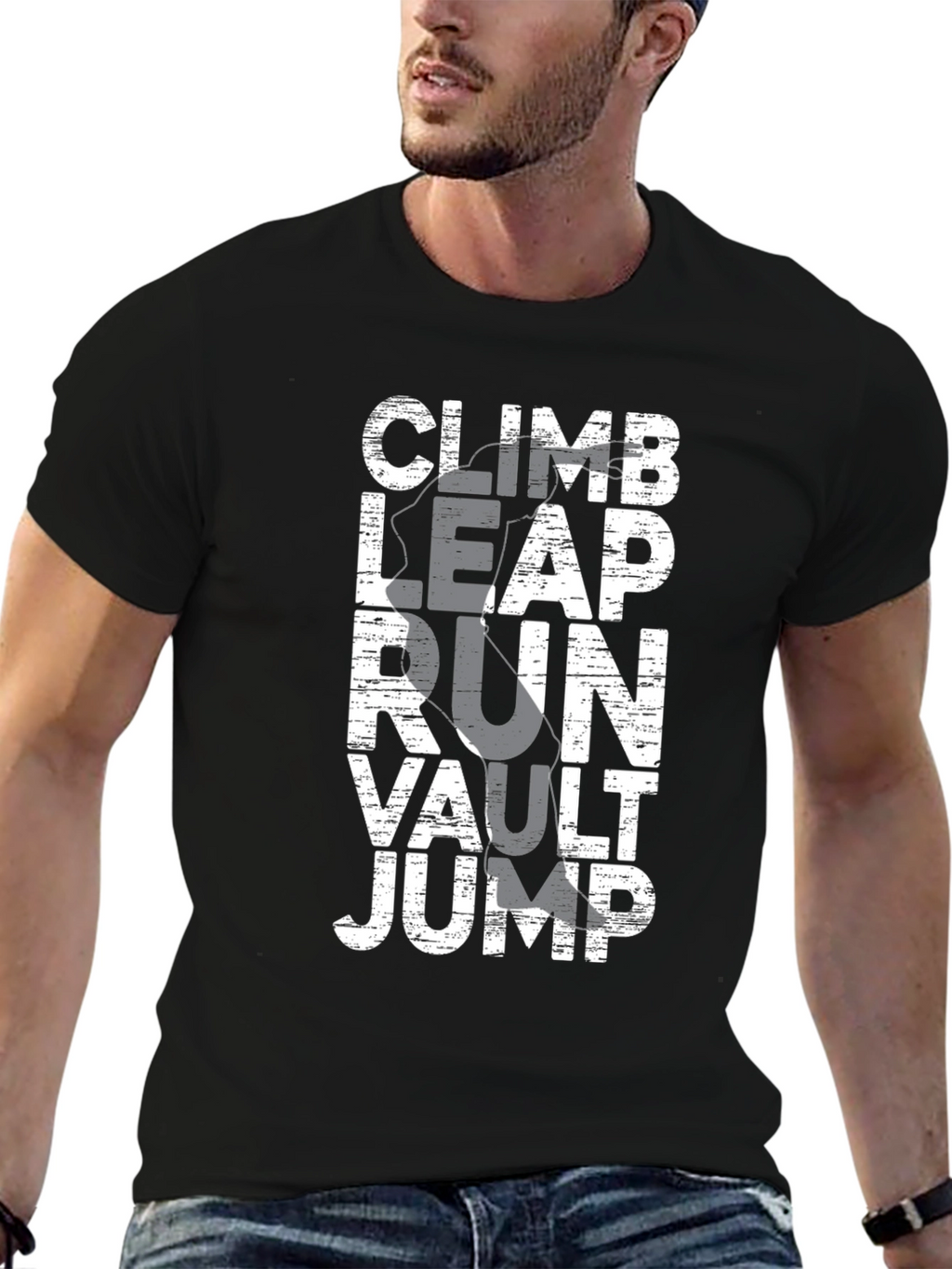 Climb Leap Run Vault Jump Black Graphic Tee