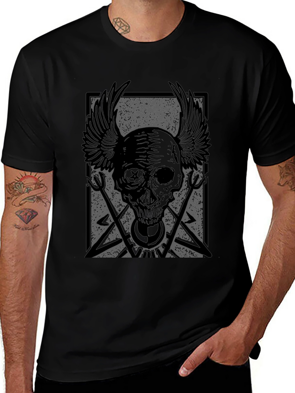 Skull Wings Graphic Print T-Shirt