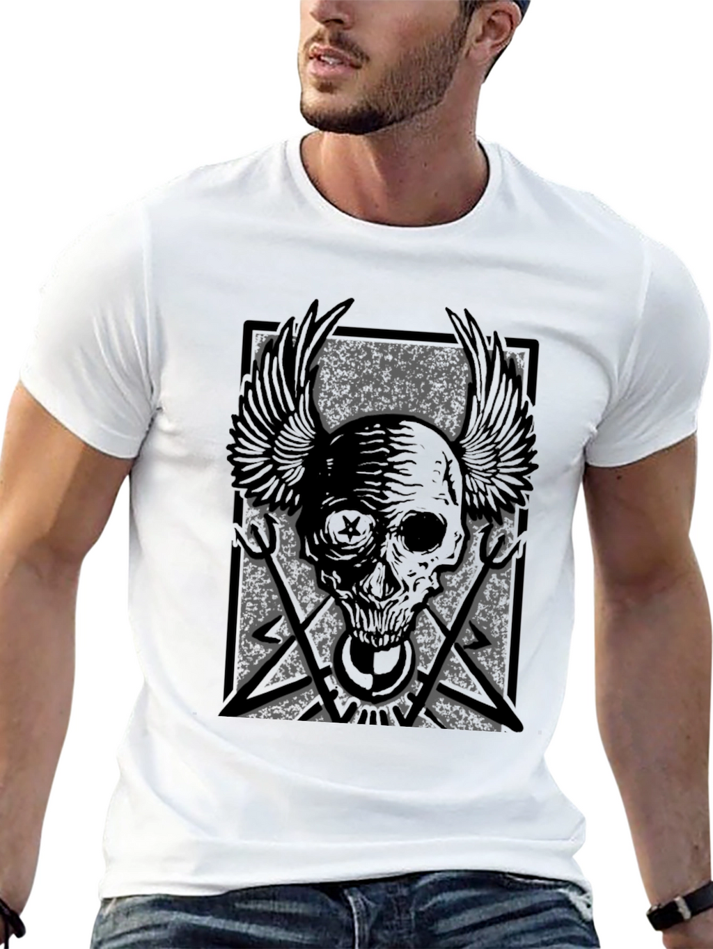 Skull Wings Graphic Print T-Shirt