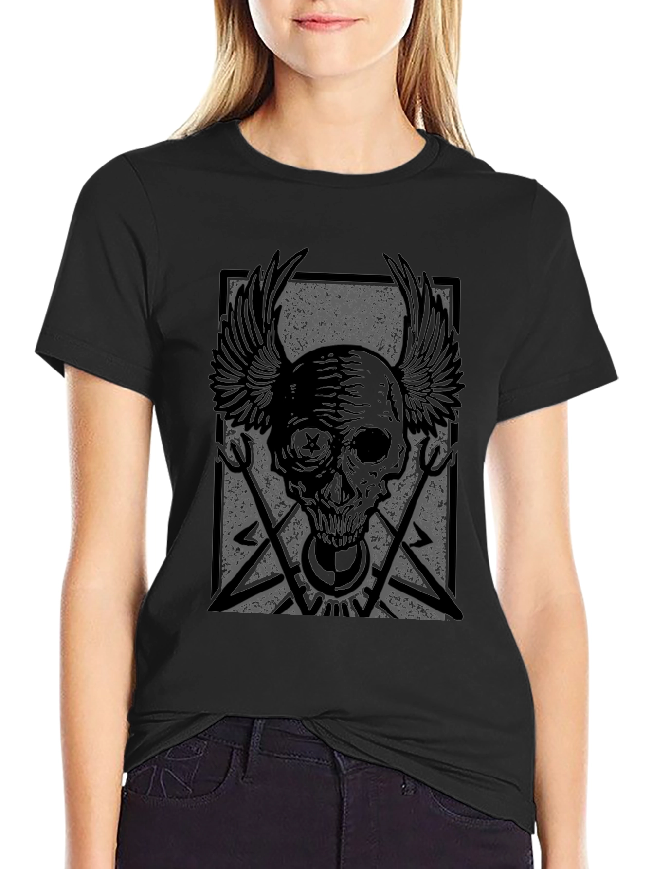 Skull Wings Graphic Print T-Shirt