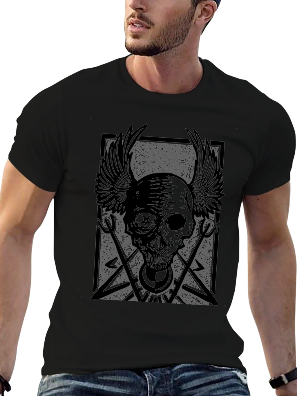 Skull Wings Graphic Print T-Shirt