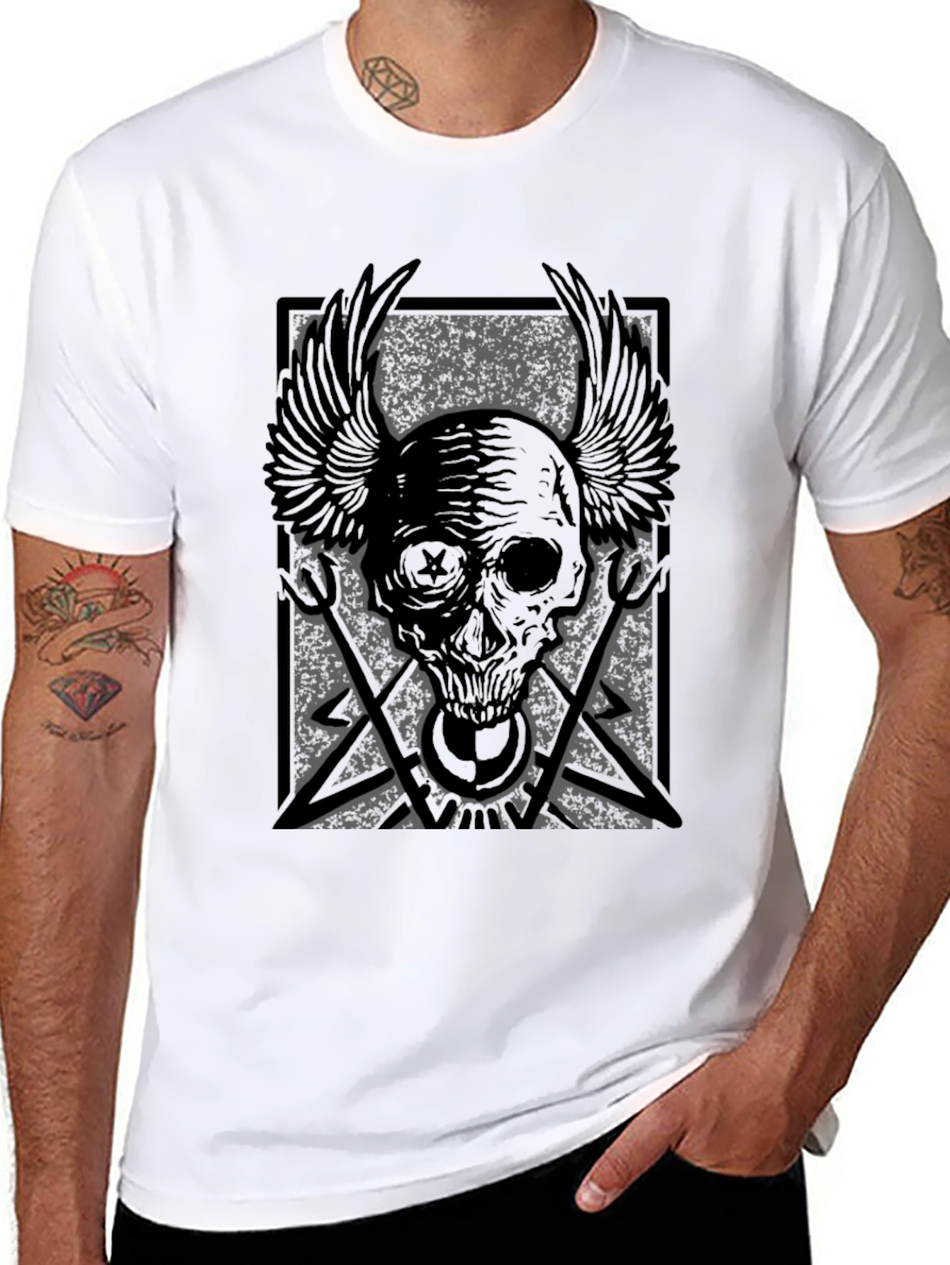 Skull Wings Graphic Print T-Shirt