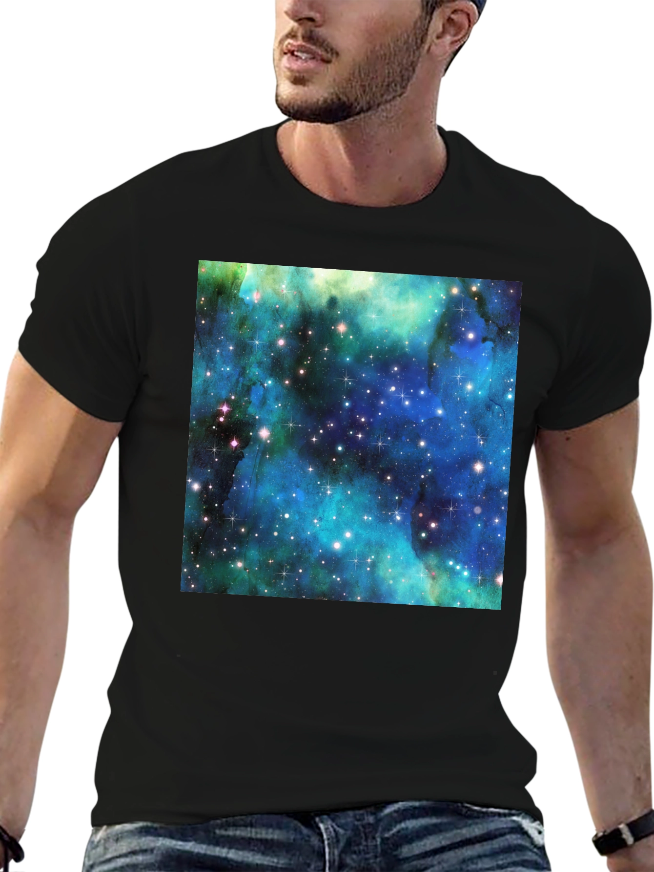 Galaxy Print Tee - Black Cotton Comfort