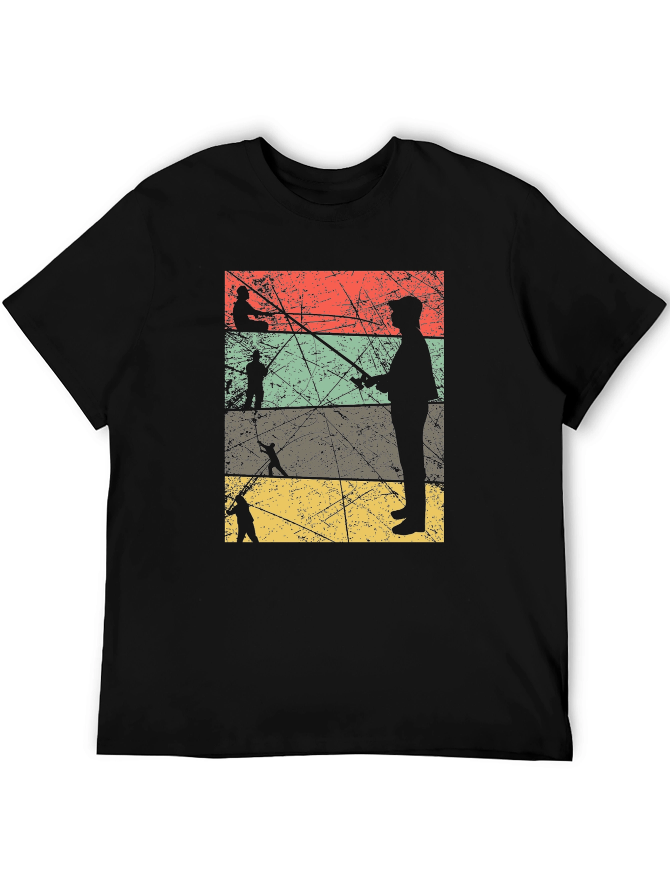 Vintage Fishing Silhouette Mens Black T-Shirt