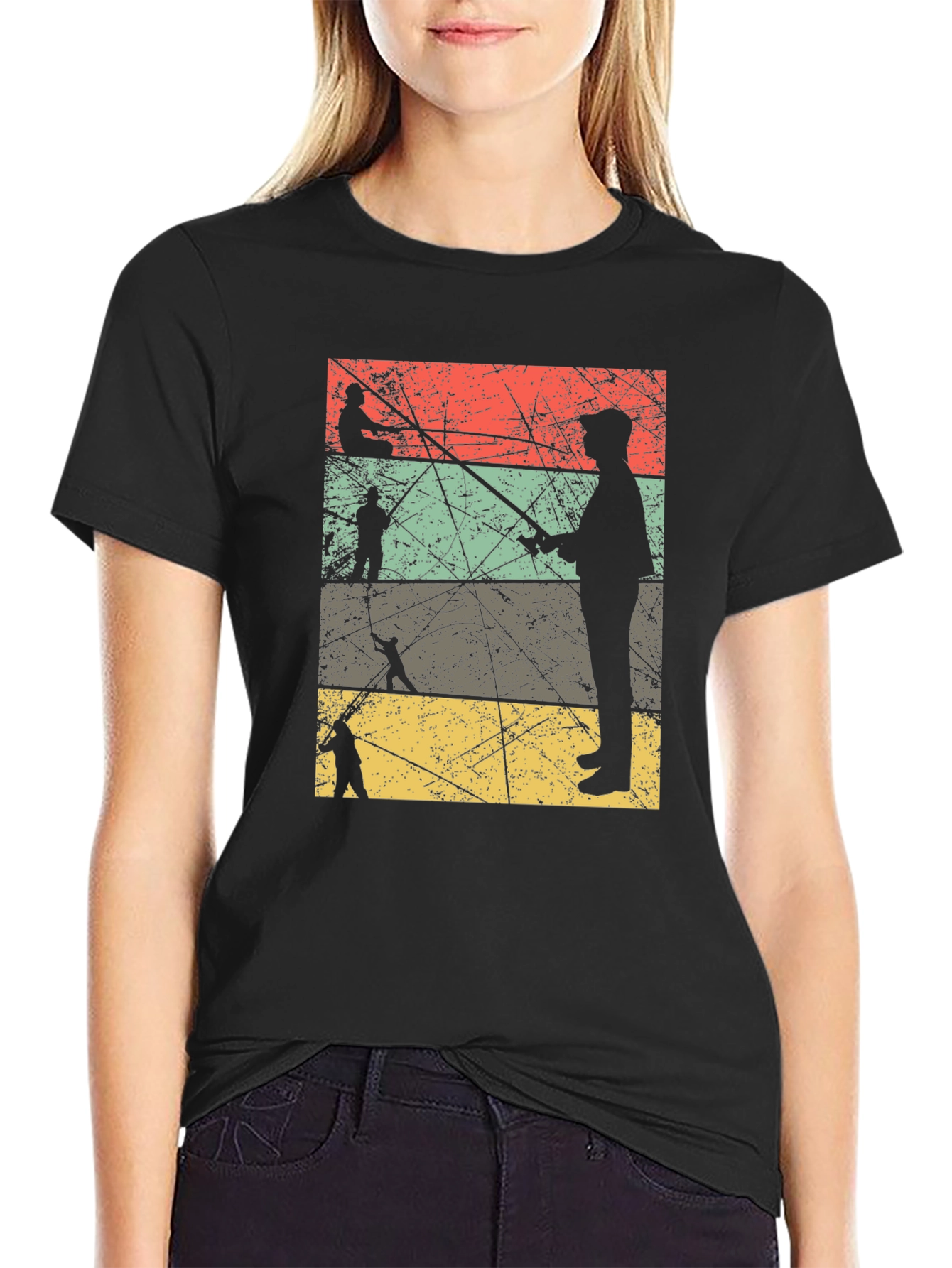 Vintage Fishing Silhouette Mens Black T-Shirt