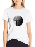 Cross Moon Graphic Tee - Trendy Black T-Shirt