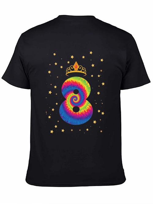 8th Birthday Tie Dye Crown T-Shirt