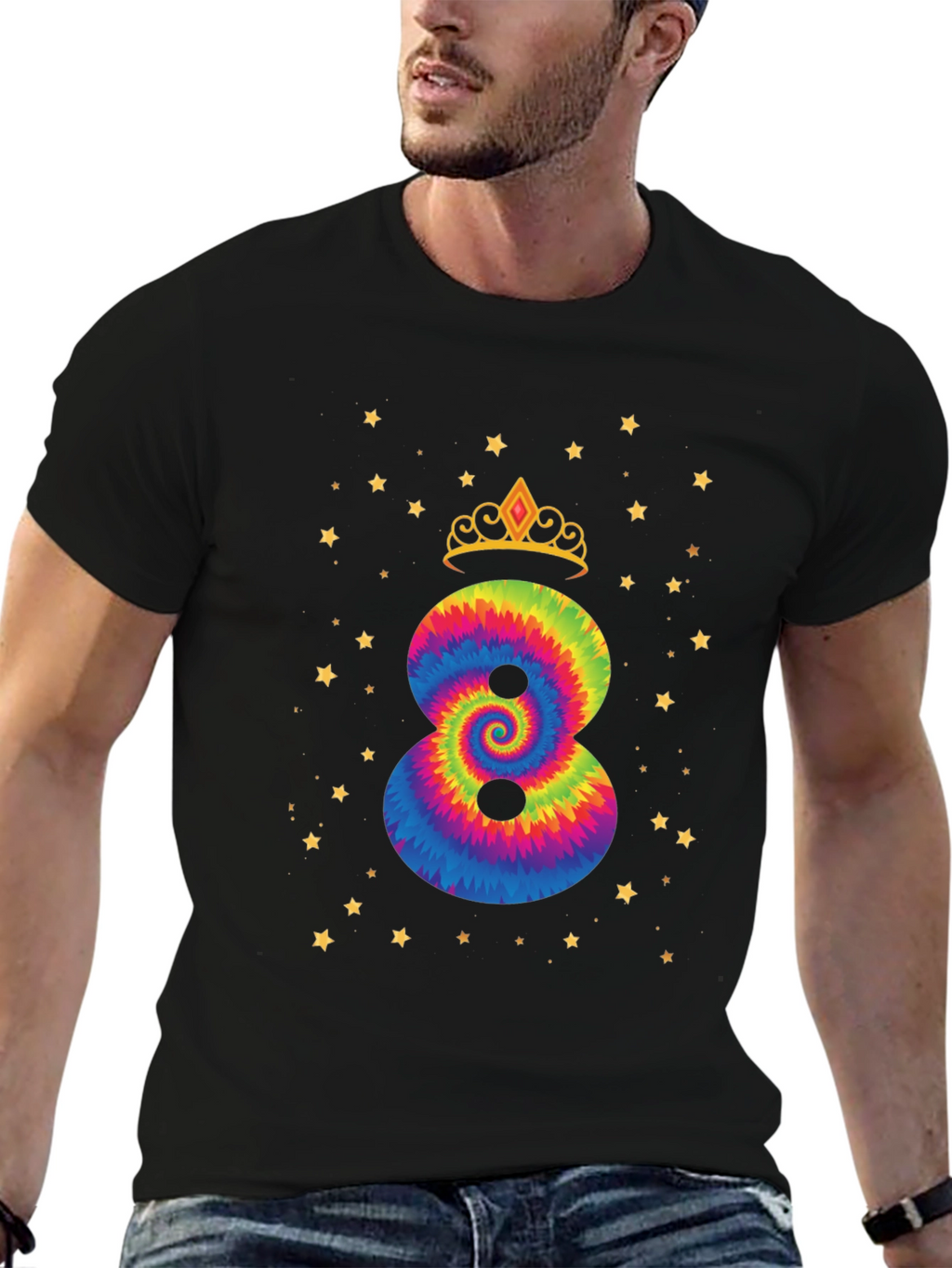 8th Birthday Tie Dye Crown T-Shirt
