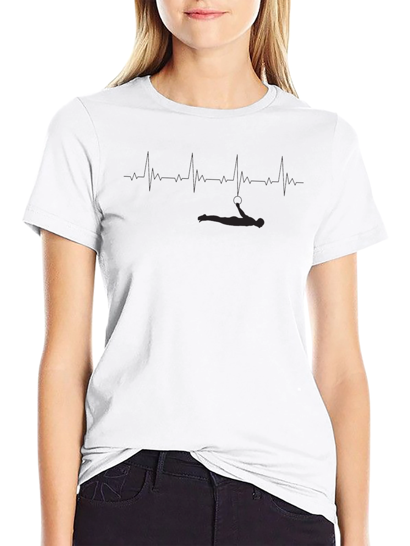 Black Aerial Yoga Heartbeat Graphic T-Shirt