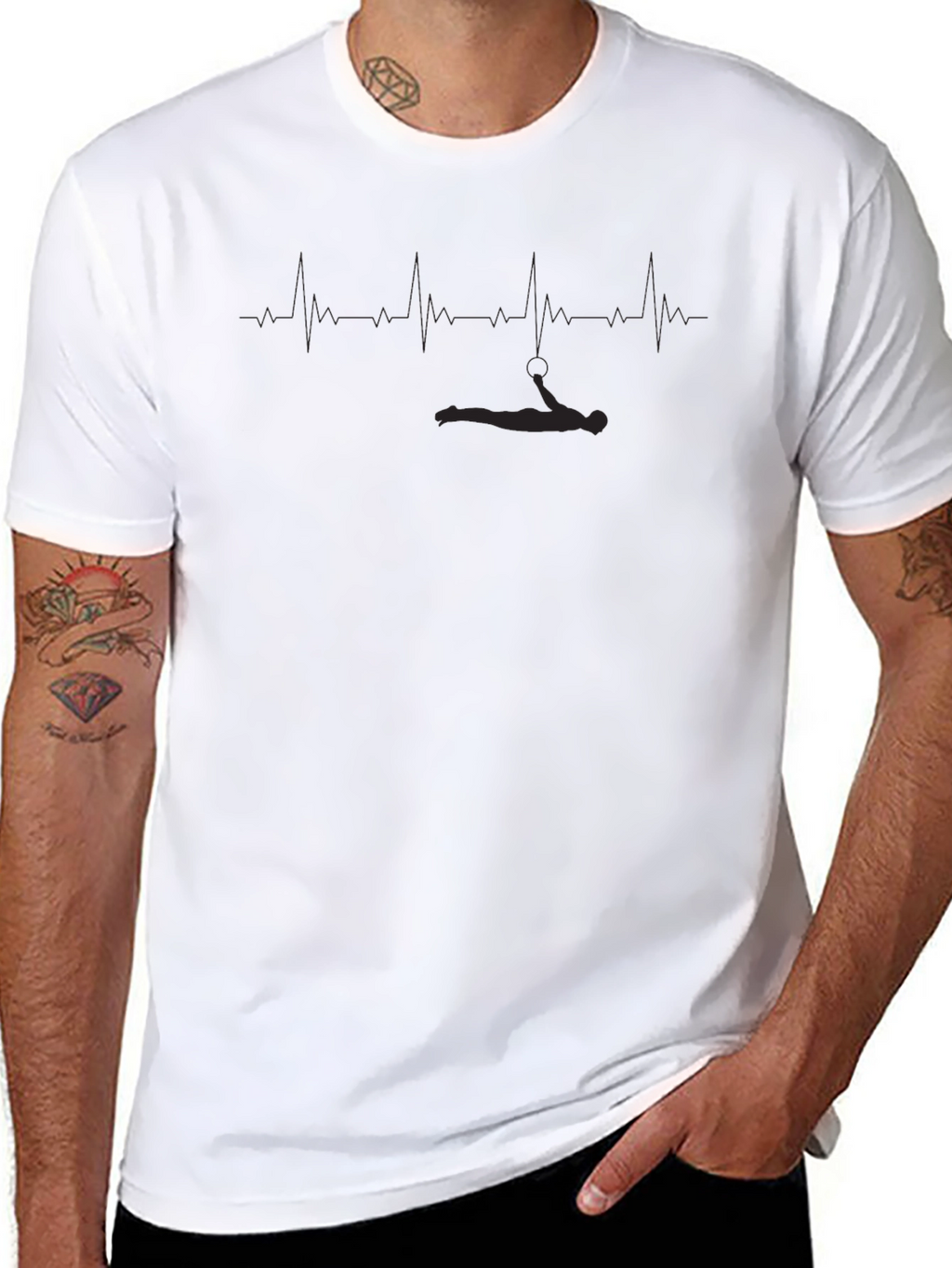 Black Aerial Yoga Heartbeat Graphic T-Shirt