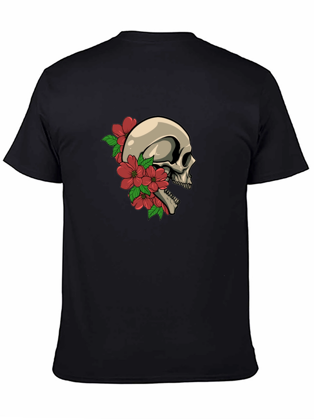 Skull and Flowers Graphic Tee - Black