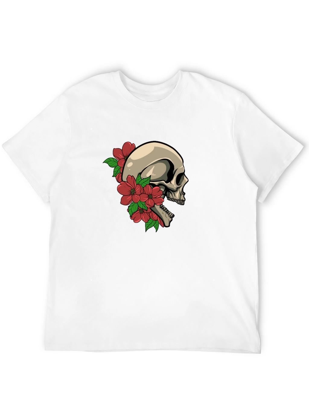 Skull and Flowers Graphic Tee - Black