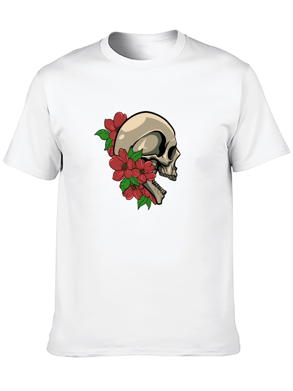 Skull and Flowers Graphic Tee - Black