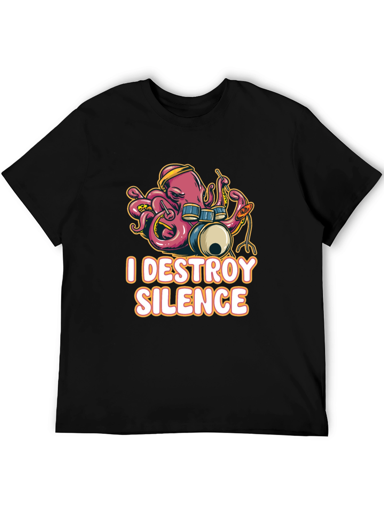 I Destroy Silence Octopus Drummer Black T-shirt