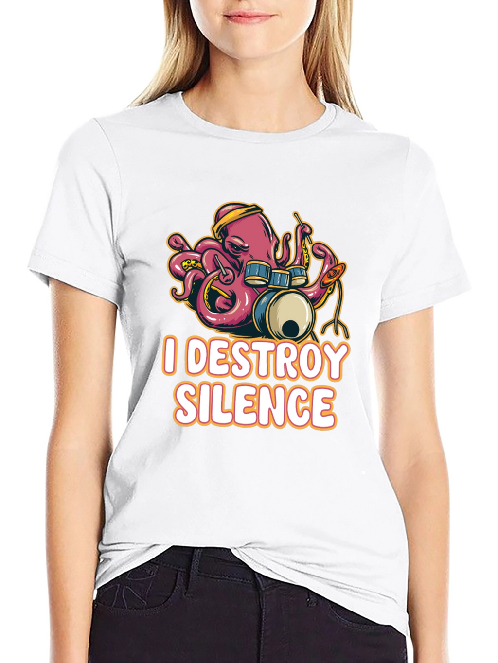 I Destroy Silence Octopus Drummer Black T-shirt