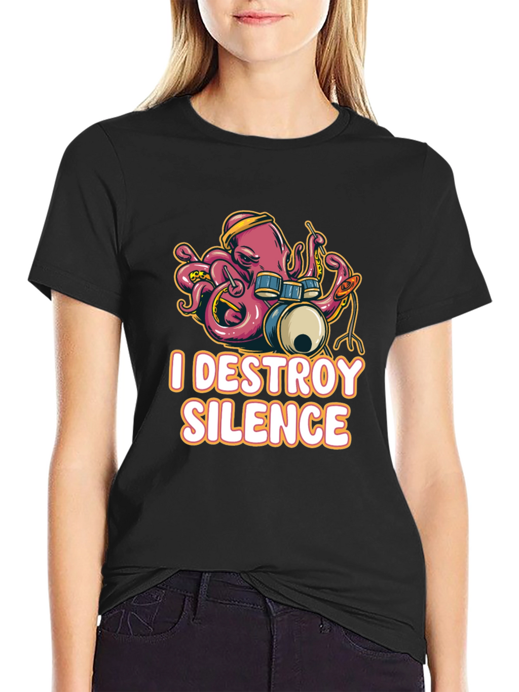 I Destroy Silence Octopus Drummer Black T-shirt