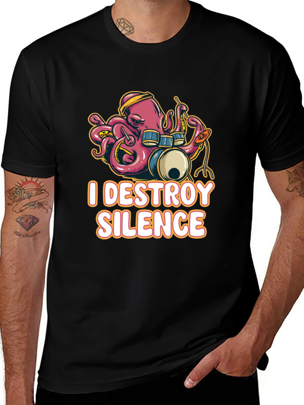 I Destroy Silence Octopus Drummer Black T-shirt