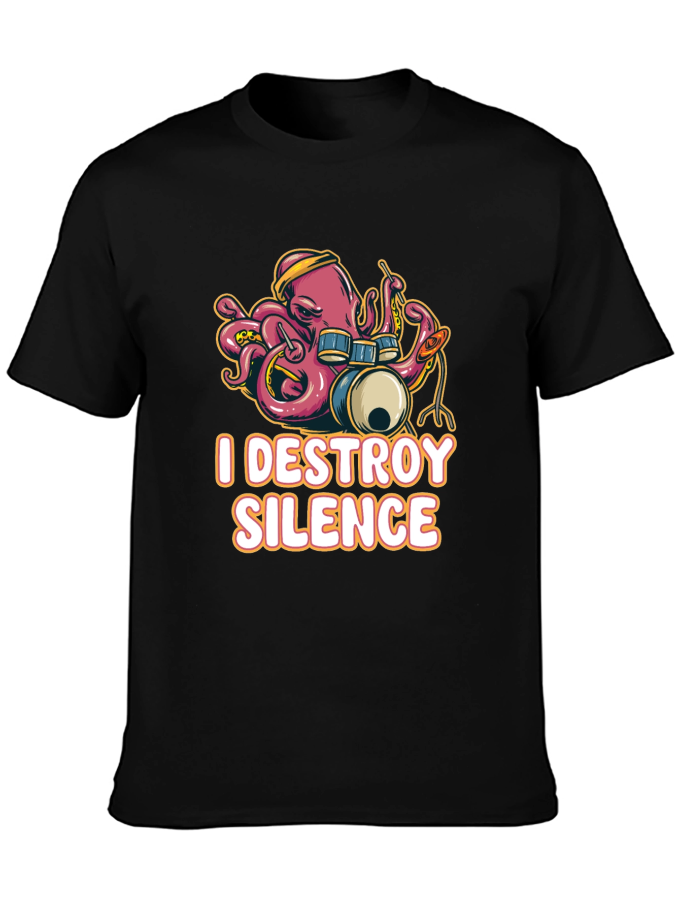 I Destroy Silence Octopus Drummer Black T-shirt