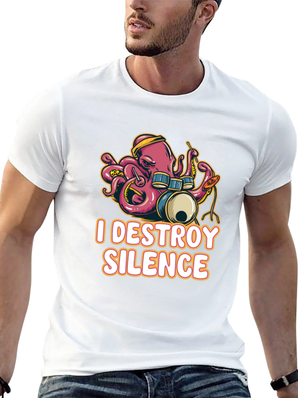 I Destroy Silence Octopus Drummer Black T-shirt