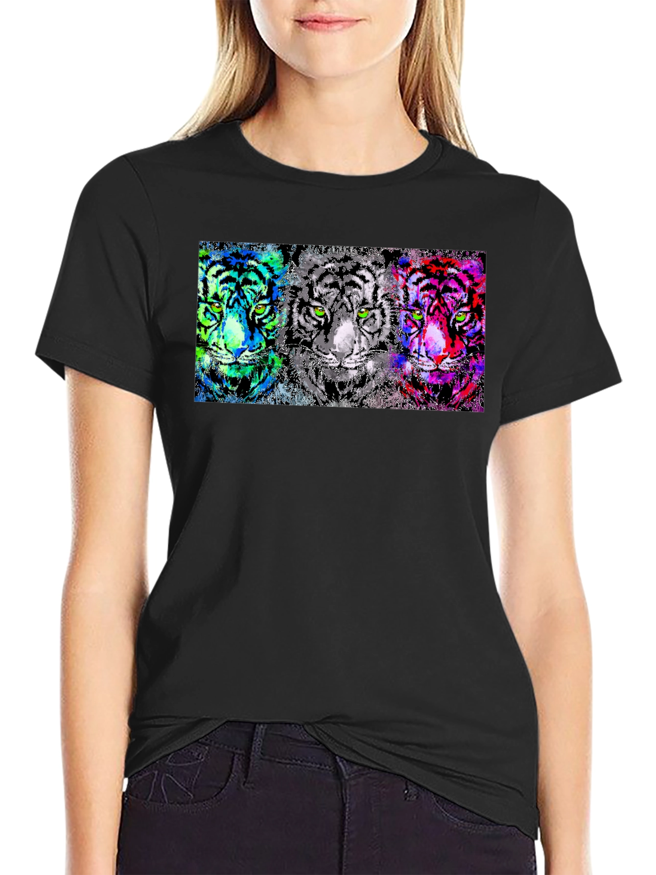Vibrant Tiger Trio Graphic Tee - Unique Pop Art Design