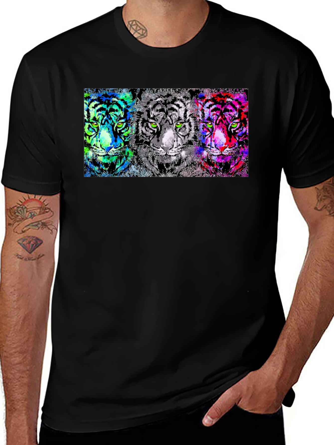 Vibrant Tiger Trio Graphic Tee - Unique Pop Art Design