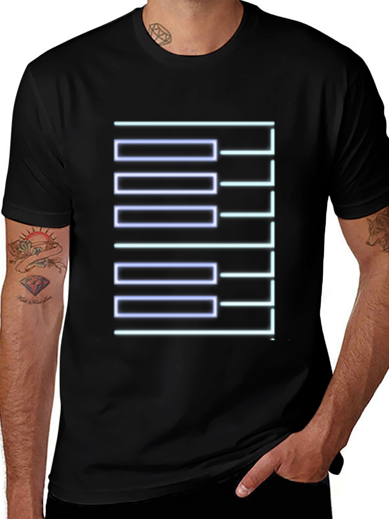 Geometric Neon Graphic Print Black T-Shirt