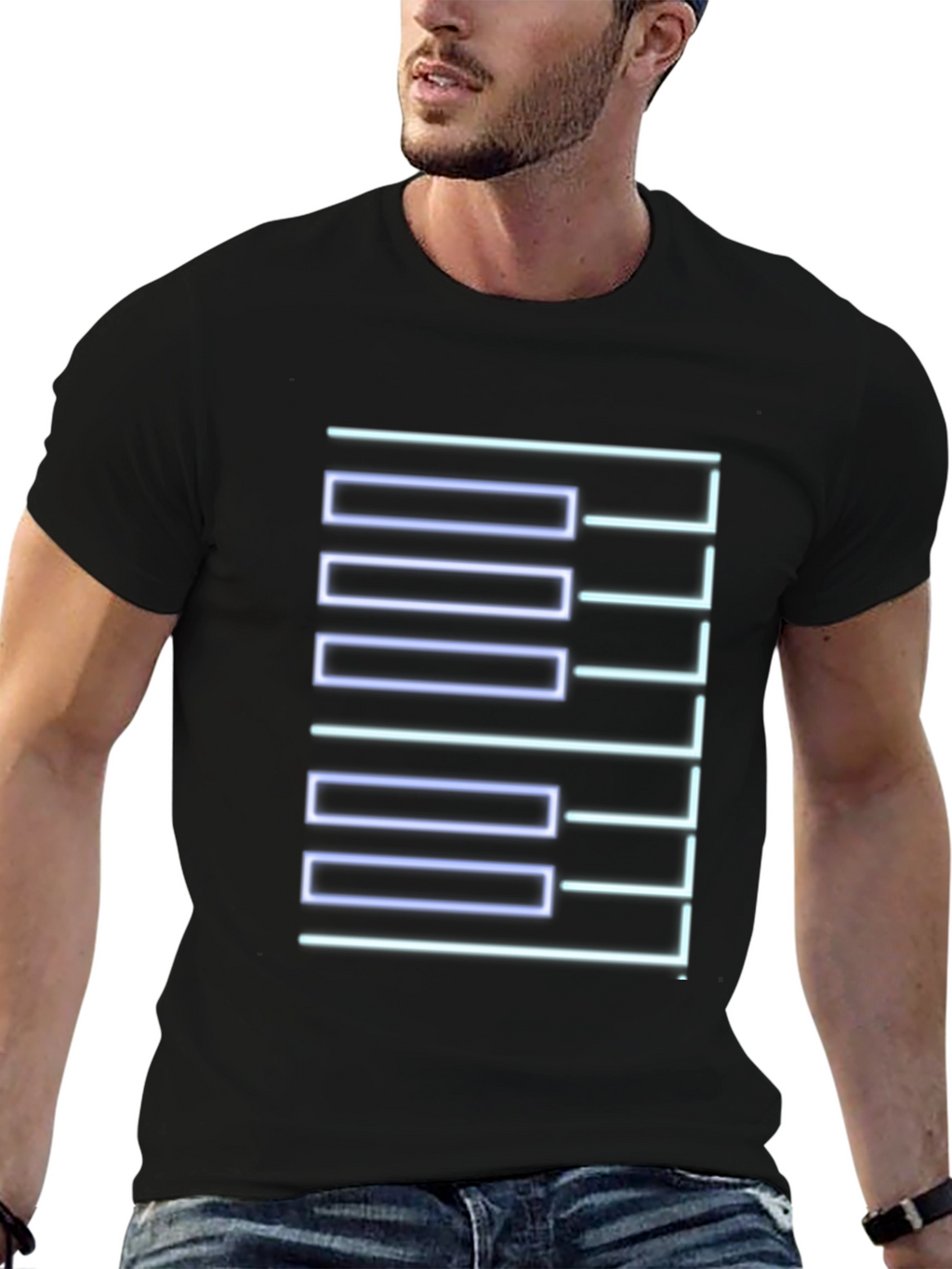 Geometric Neon Graphic Print Black T-Shirt