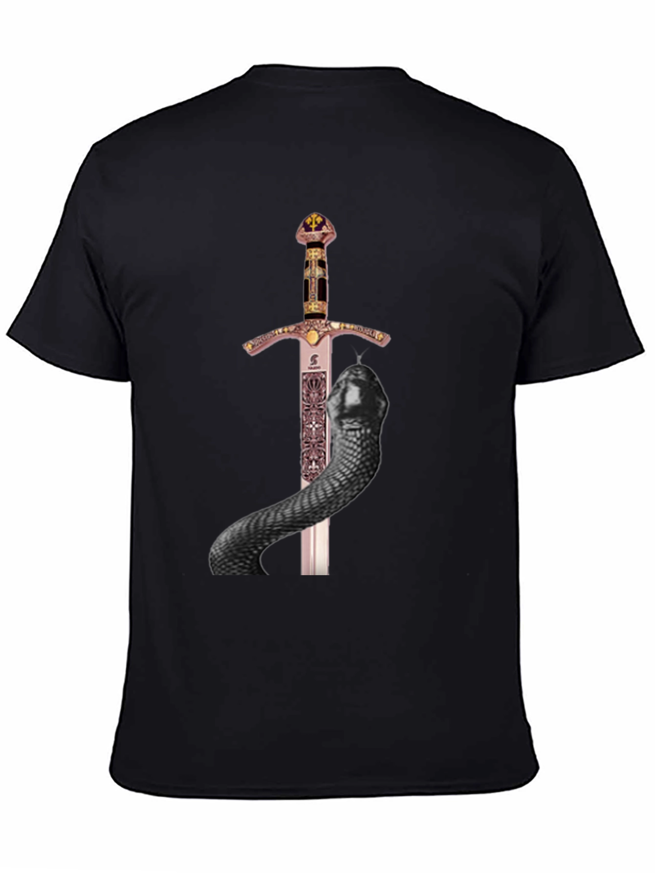 Sword & Snake Graphic Tee - Black Cotton T-Shirt
