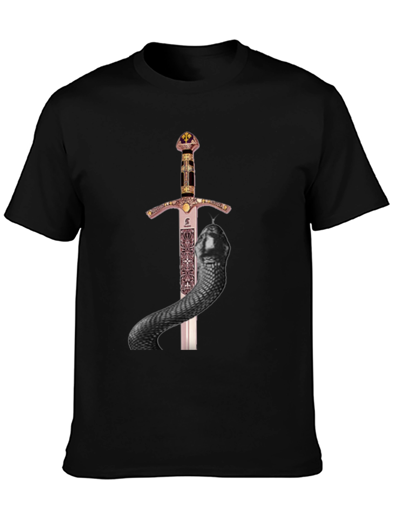Sword & Snake Graphic Tee - Black Cotton T-Shirt