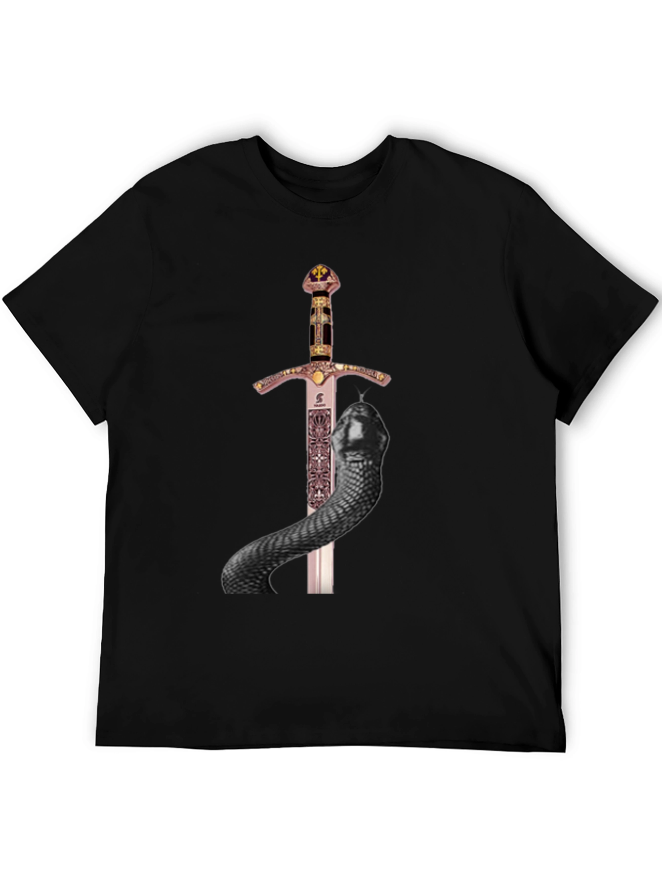 Sword & Snake Graphic Tee - Black Cotton T-Shirt